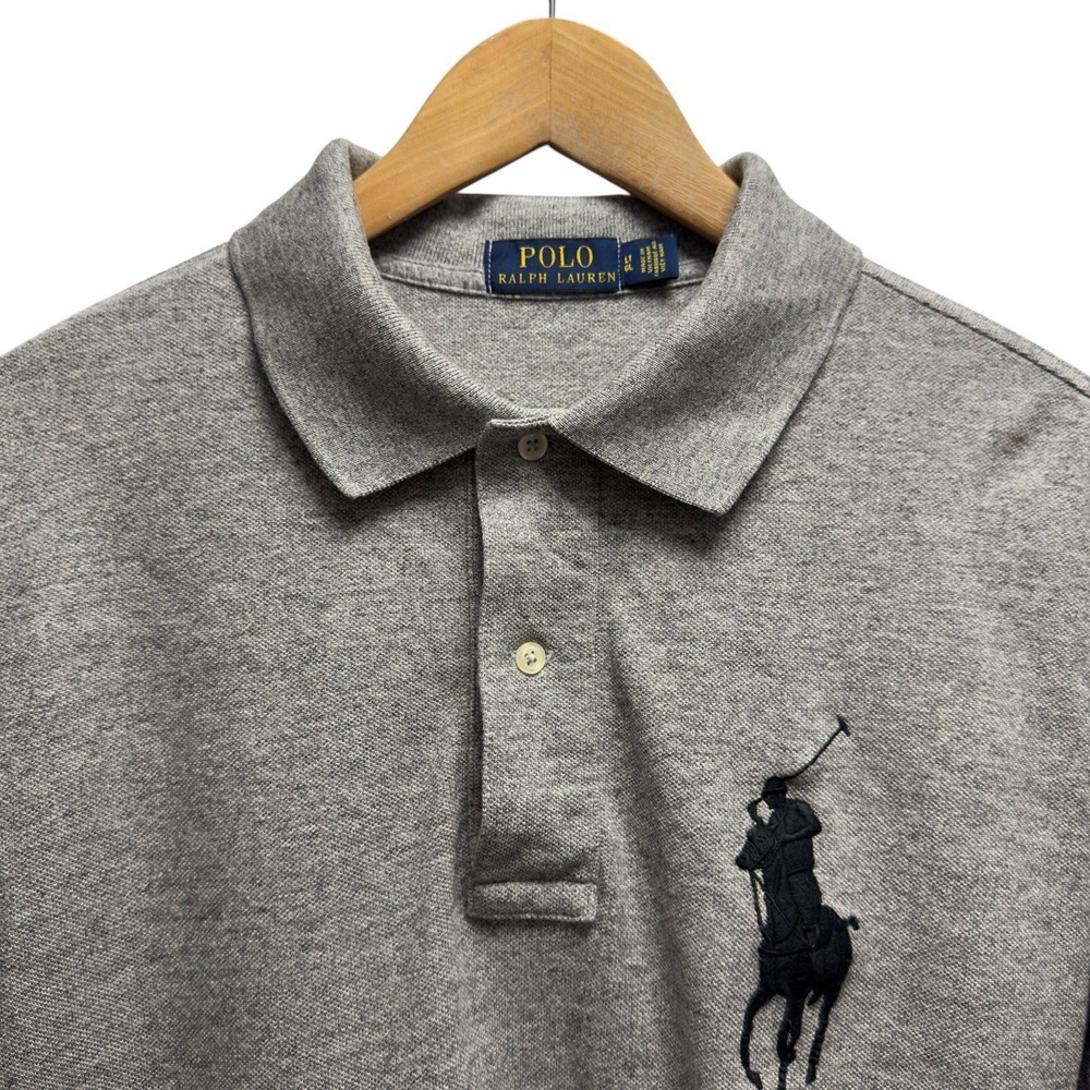 Polo Ralph Lauren Men's Large Tall Gray Pique Cotton Knit Big Pony #3 Polo Shirt